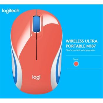 MOUSE LOGITECH INALÁMBRICO M187 CORAL