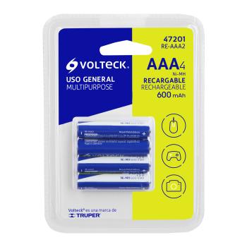 BLISTER CON 4 PILAS AAA RECARGABLES USO GENERAL, 600 mah VOLTECK RE-AAA2